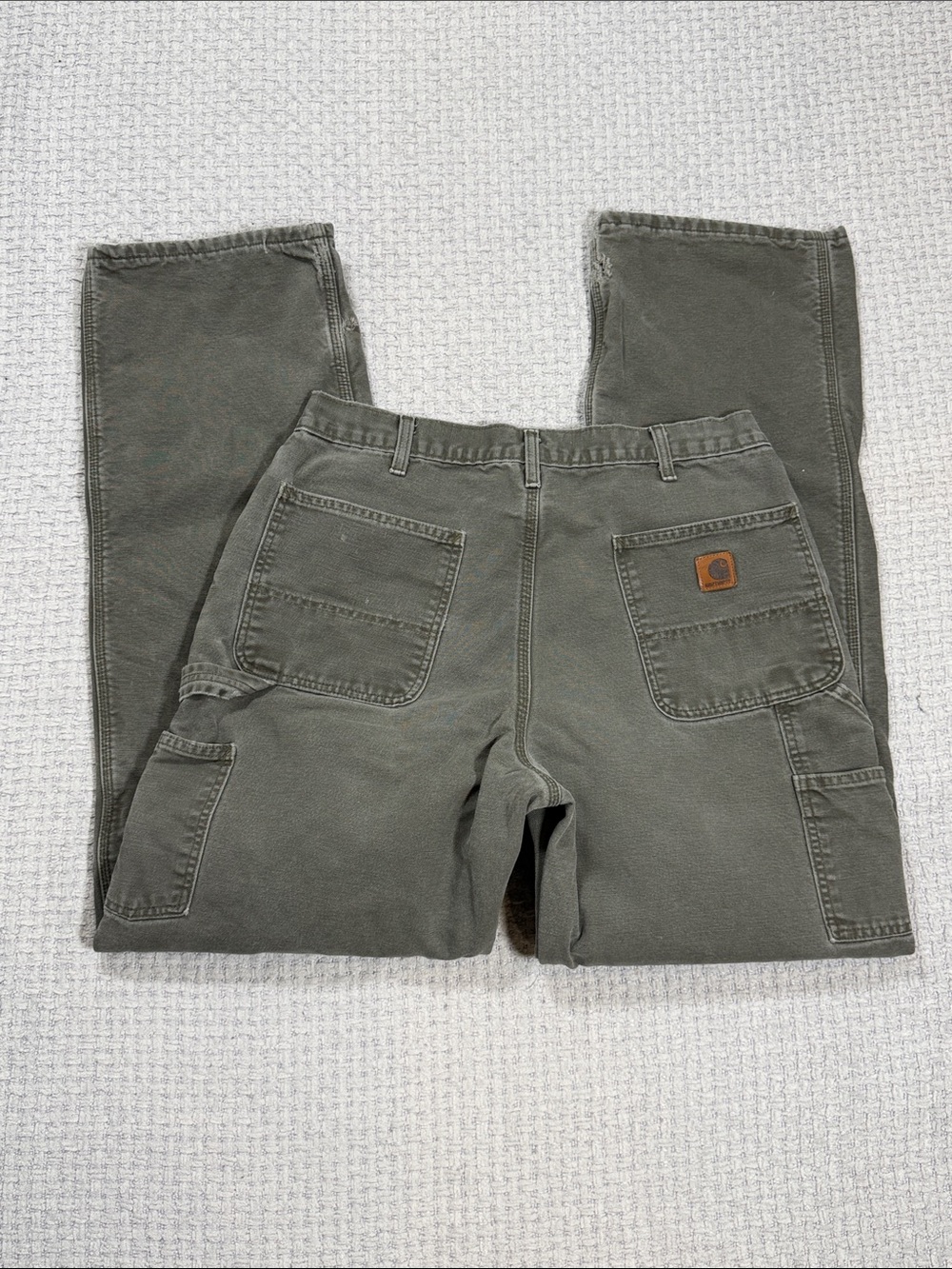 Carhartt Vtg Flannel Lined Pants Green B111MOS Dungaree Fit Jeans Denim 36x36